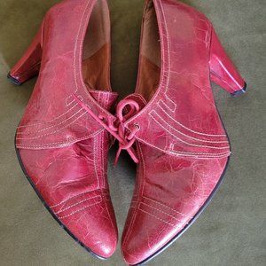 Re-Mix 1930s style Red Oxblood leather lace up heels 9 9.5
